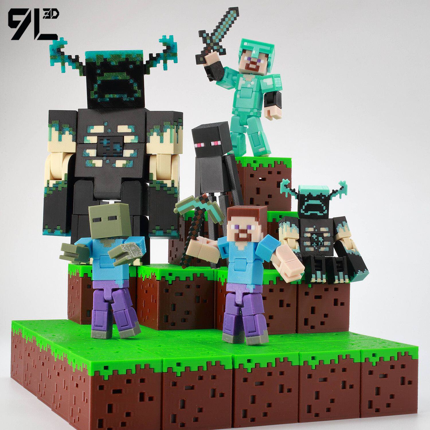 Low Polygon 3D Printed Dynamic Figurines - Minecraft Invincible Enderman Warden Steve