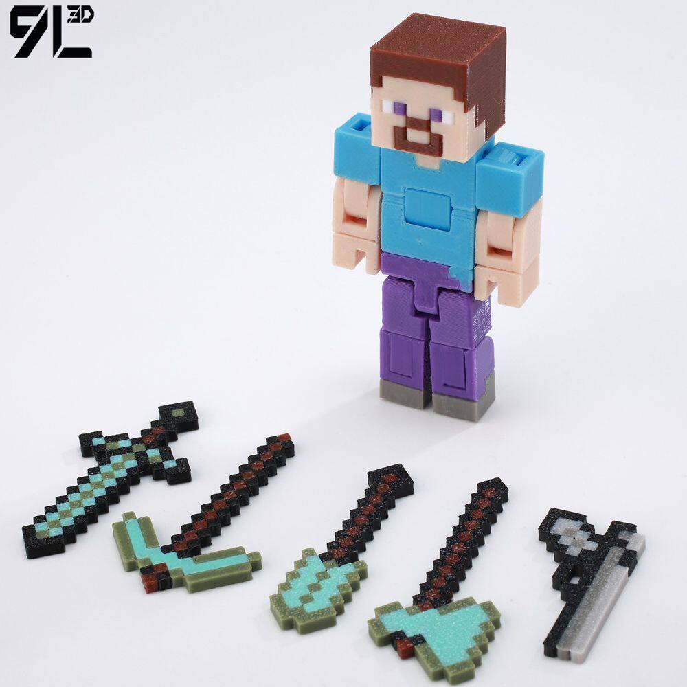 Low Polygon 3D Printed Dynamic Figurines - Minecraft Invincible Enderman Warden Steve